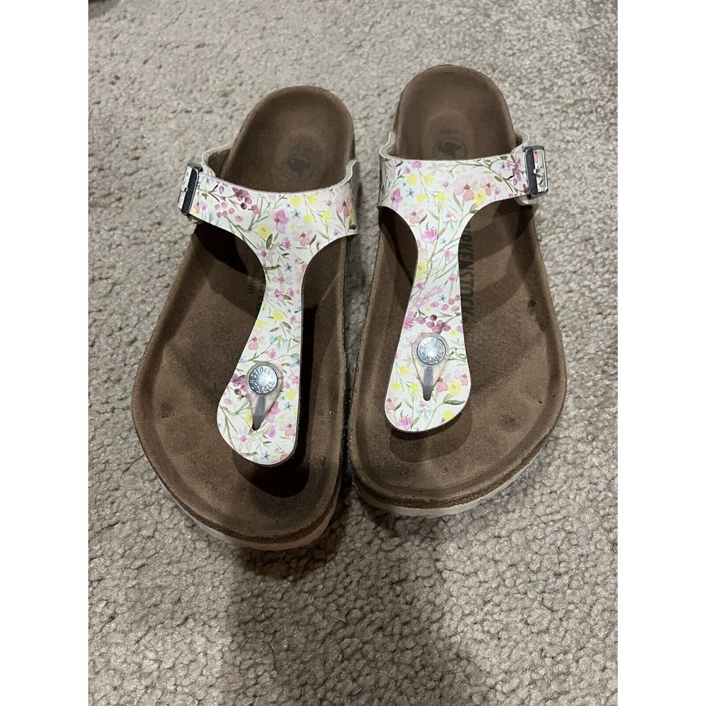 BIRKENSTOCK Gizeh Thong Sandal  Reg. Width /W 7.5 EUR 38 Watercolor Flower White
